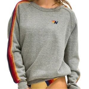 Aviator Nation Heather Grey OG Crewneck Sweatshirt Grey Velvet Stripes size XS